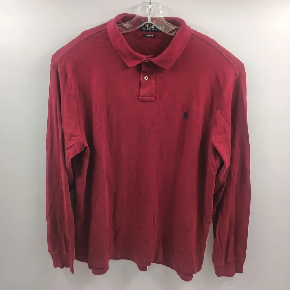 Polo Ralph Lauren Mens XXL Custom Fit Long Sleeve Polo Shirt Burgundy Red Cotton